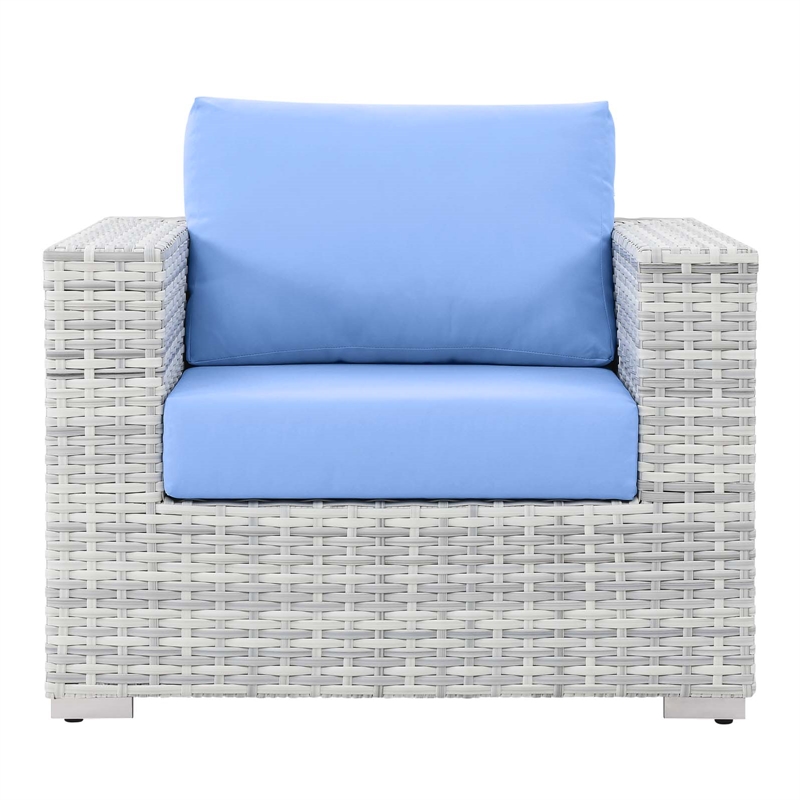 Pemberly Row Modern Fabric Outdoor Patio Armchair in Light Gray/Light Blue