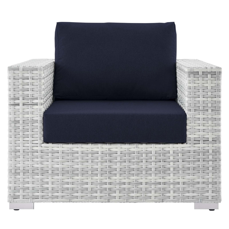 Pemberly Row Modern Fabric Outdoor Patio Armchair in Light Gray/Navy