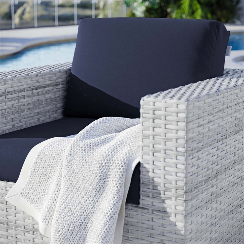 Pemberly Row Modern Fabric Outdoor Patio Armchair in Light Gray/Navy