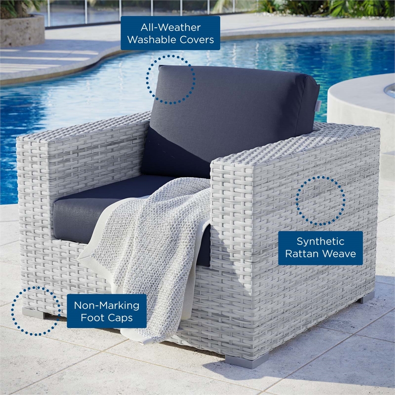 Pemberly Row Modern Fabric Outdoor Patio Armchair in Light Gray/Navy
