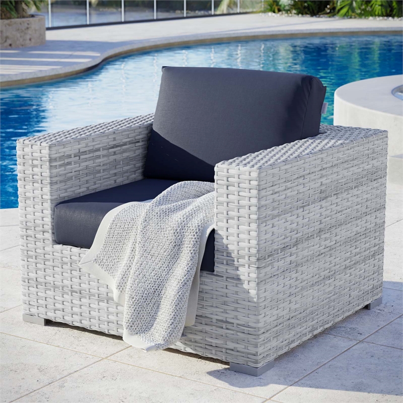 Pemberly Row Modern Fabric Outdoor Patio Armchair in Light Gray/Navy