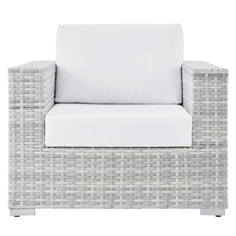 Pemberly Row Modern Fabric Outdoor Patio Armchair in Light Gray/White