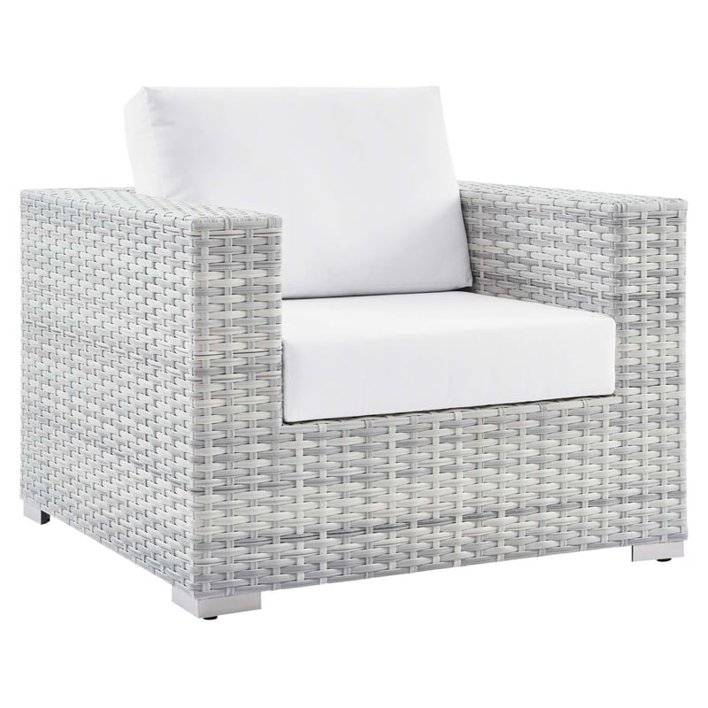 Pemberly Row Modern Fabric Outdoor Patio Armchair in Light Gray/White