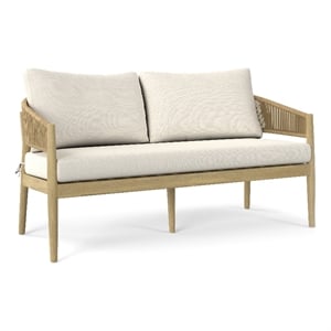 Pemberly Row Bayshore 59&quot Wide Outdoor Sofa in Natural Polyester Fabric