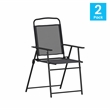 Pemberly Row Metal Patio Sling Chairs with Armrest in Black (Set of 2)