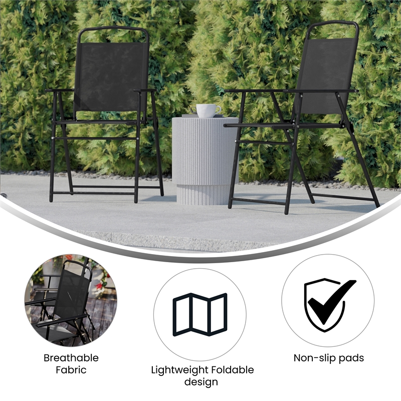 Pemberly Row Metal Patio Sling Chairs with Armrest in Black (Set of 2)