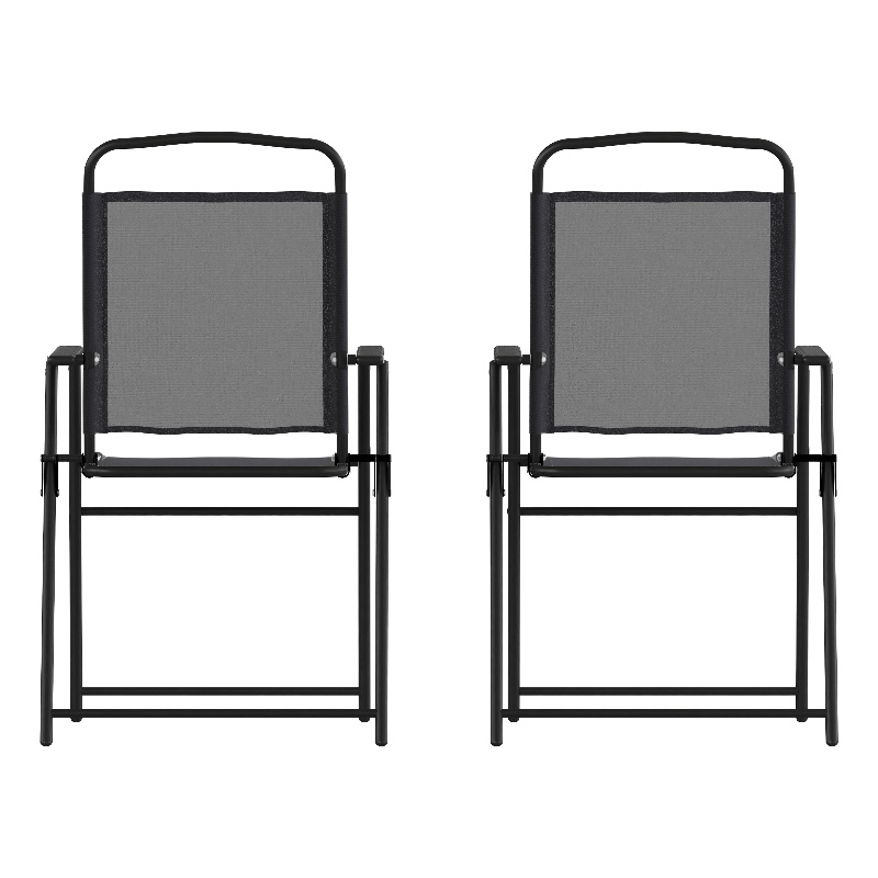 Pemberly Row Metal Patio Sling Chairs with Armrest in Black (Set of 2)