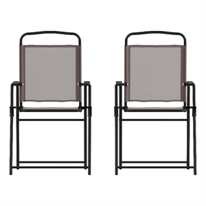 Pemberly Row Metal Patio Sling Chairs with Armrest in Brown (Set of 2)