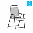 Pemberly Row Metal Patio Sling Chairs with Armrests in Gray (Set of 2)