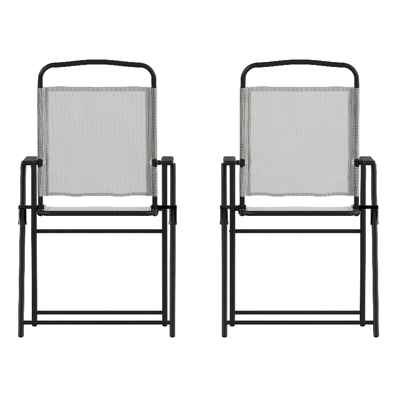 Pemberly Row Metal Patio Sling Chairs with Armrests in Gray (Set of 2)