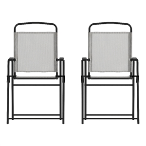 Pemberly Row Metal Patio Sling Chairs with Armrests in Gray (Set of 2)