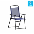Pemberly Row Metal Patio Sling Chairs with Armrests in Navy (Set of 2)