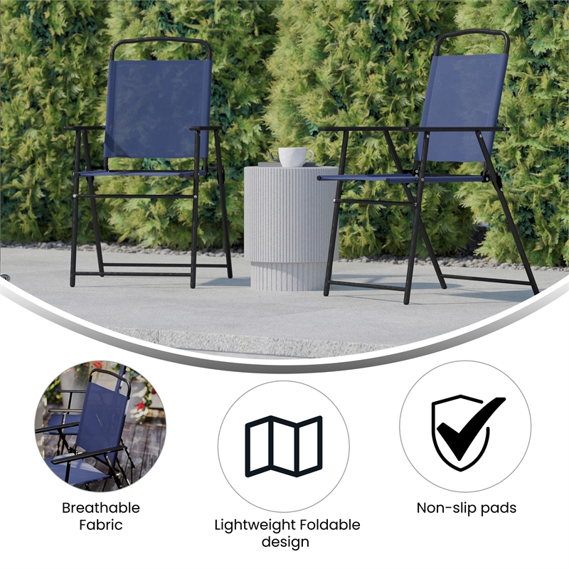 Pemberly Row Metal Patio Sling Chairs with Armrests in Navy (Set of 2)
