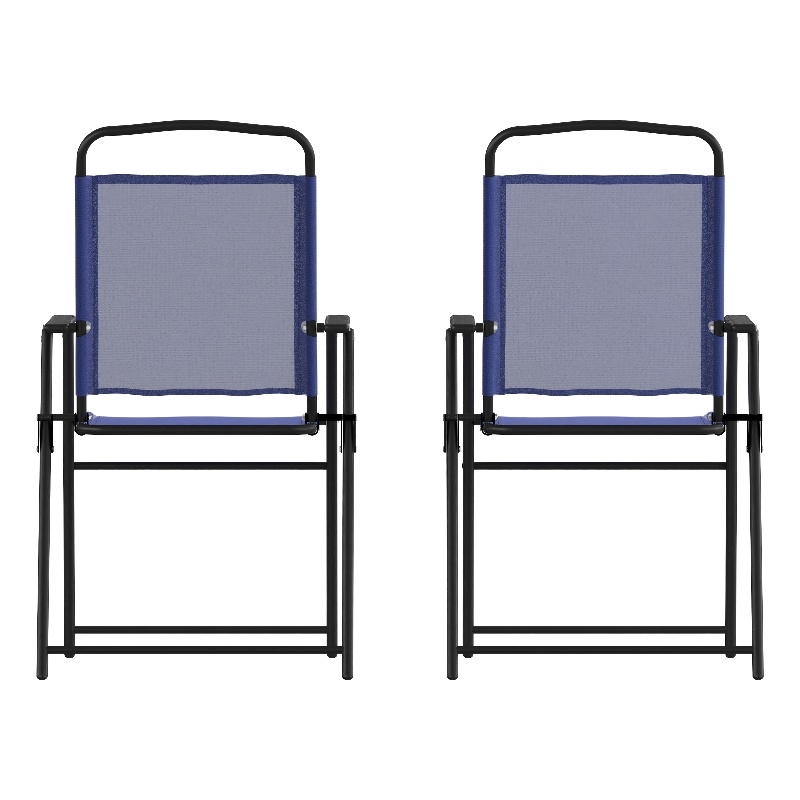 Pemberly Row Metal Patio Sling Chairs with Armrests in Navy (Set of 2)