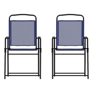 Pemberly Row Metal Patio Sling Chairs with Armrests in Navy (Set of 2)