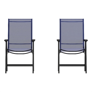 Pemberly Row Metal Folding Patio Sling Chair in Navy (Set of2)