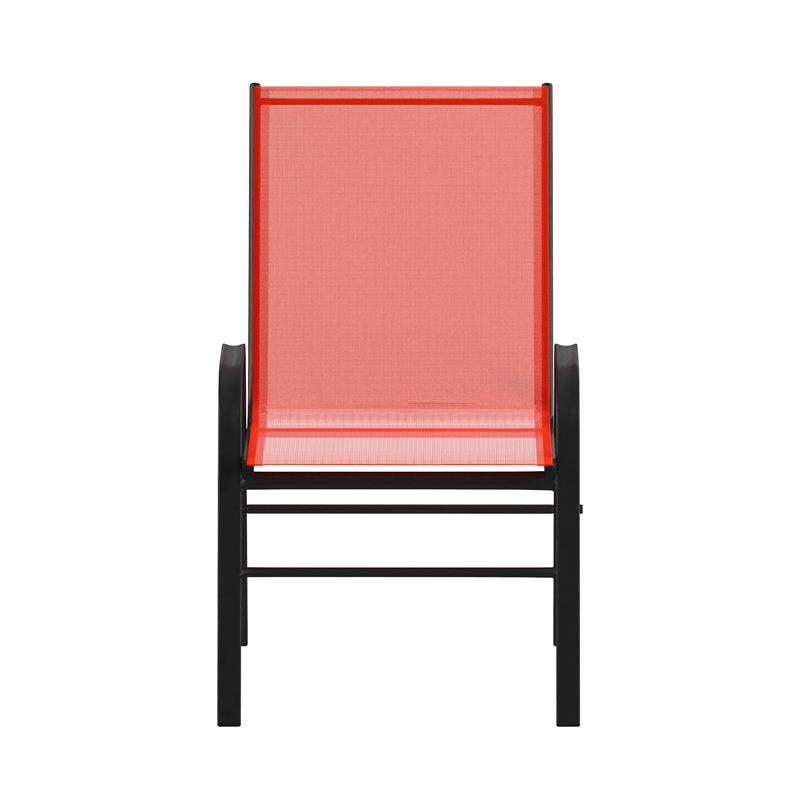 Pemberly Row Contemporary Metal Patio Stack Chair in Red (Set of 4)