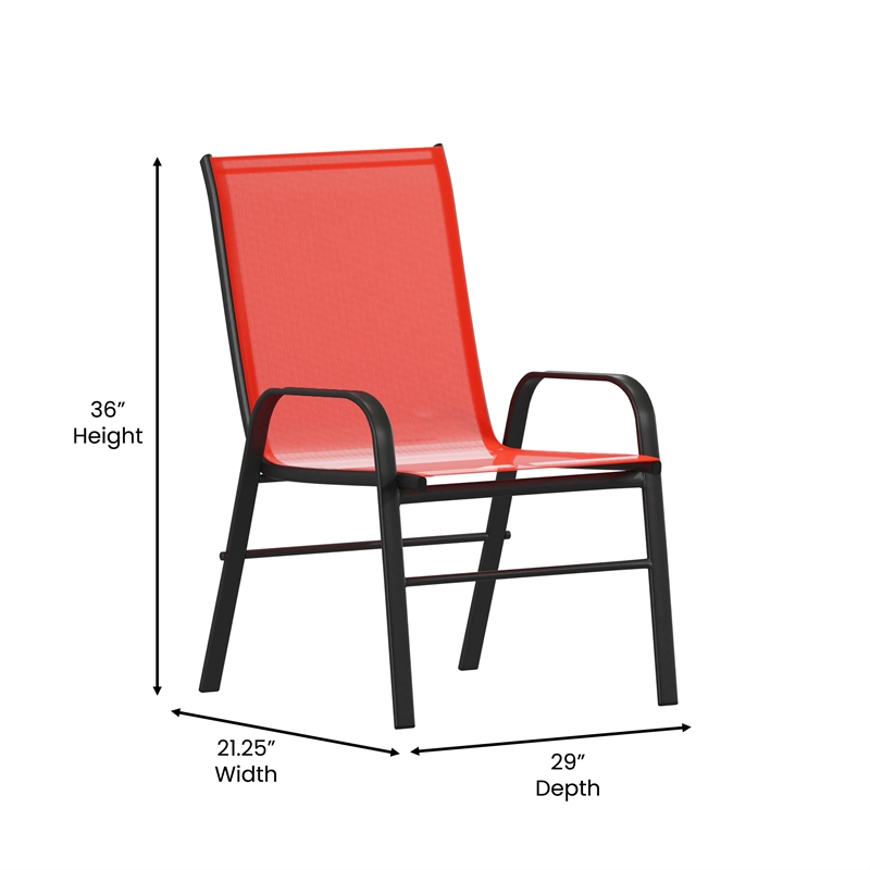 Pemberly Row Contemporary Metal Patio Stack Chair in Red (Set of 4)