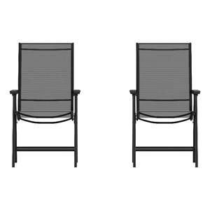 Pemberly Row Metal Folding Patio Sling Chair in Black (Set of2)
