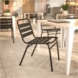 Pemberly Row Triple Slat Back Aluminum Restaurant Stack Chair in Black