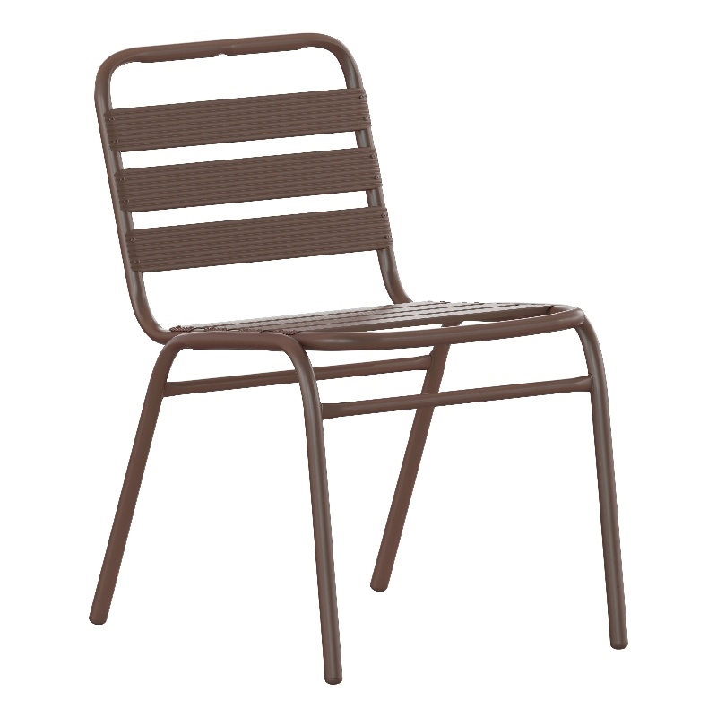 Pemberly Row Triple Slat Back Aluminum Restaurant Stack Chair in Bronze