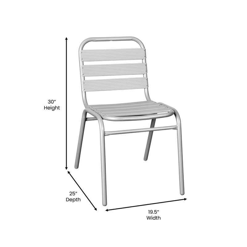 Pemberly Row Triple Slat Back Aluminum Restaurant Stack Chair in Silver