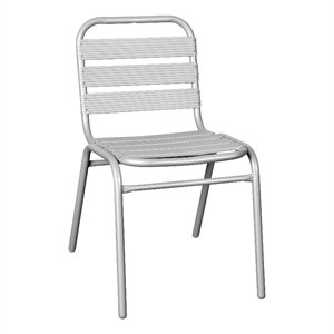 Pemberly Row Triple Slat Back Aluminum Restaurant Stack Chair in Silver