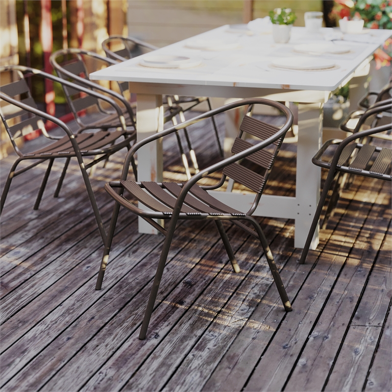 Pemberly Row Contemporary Aluminum Restaurant Stack Chair in Bronze