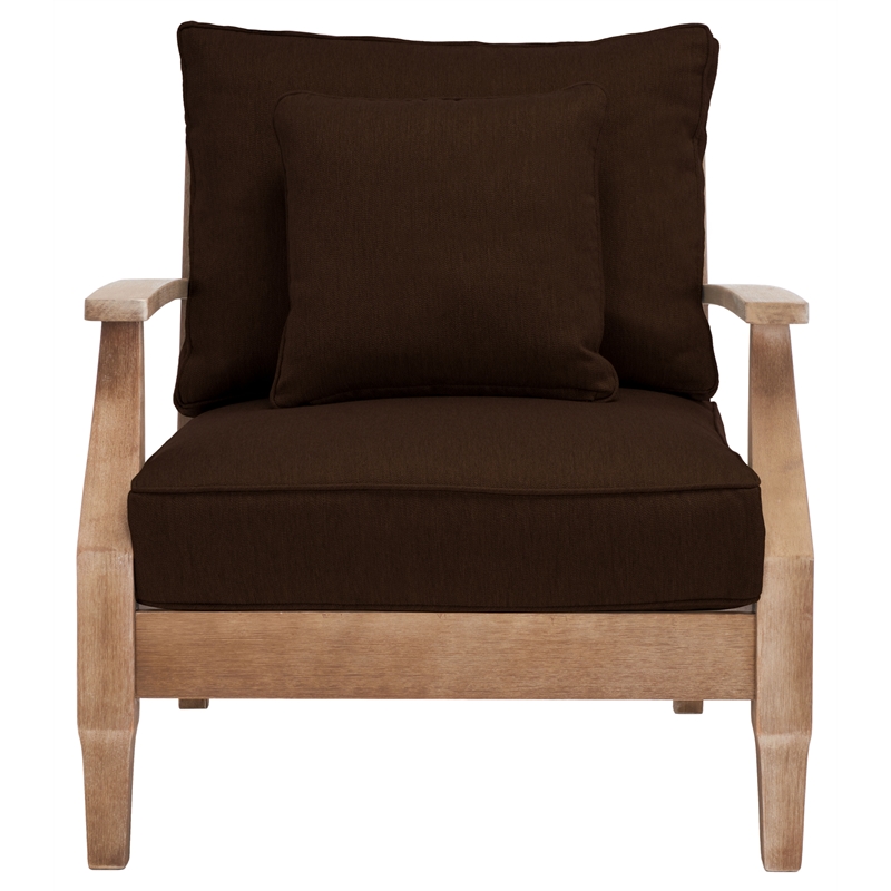Pemberly Row Coastal Wood Outdoor Armchair in Natural / Brown