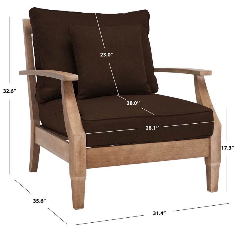 Pemberly Row Coastal Wood Outdoor Armchair in Natural / Brown