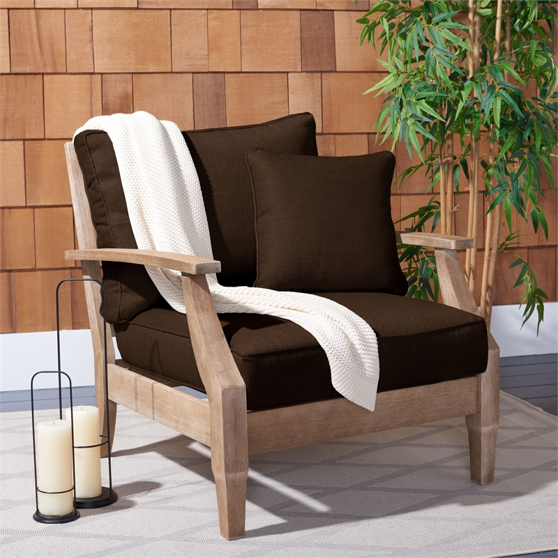 Pemberly Row Coastal Wood Outdoor Armchair in Natural / Brown