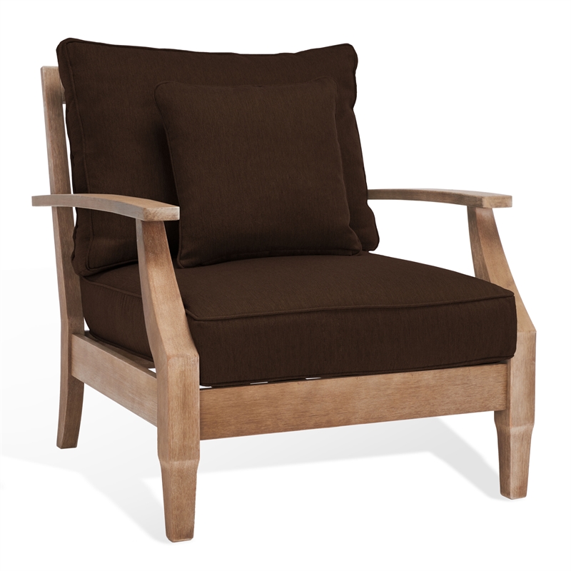 Pemberly Row Coastal Wood Outdoor Armchair in Natural / Brown