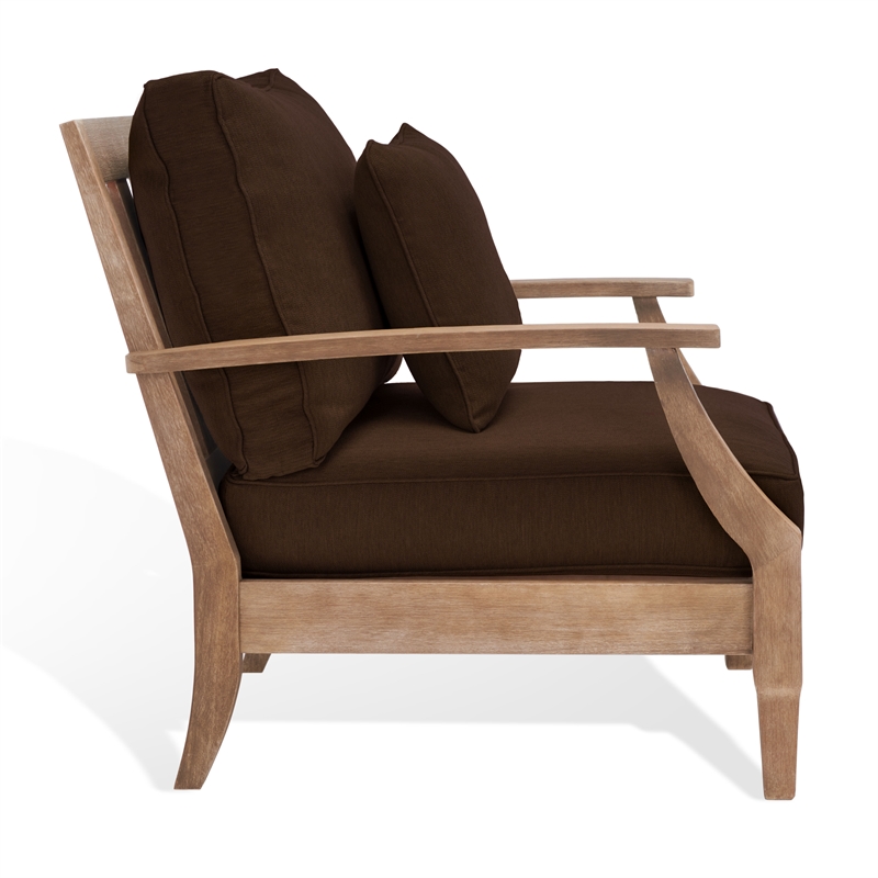 Pemberly Row Coastal Wood Outdoor Armchair in Natural / Brown