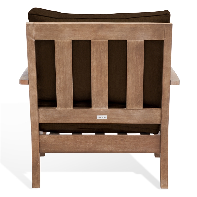 Pemberly Row Coastal Wood Outdoor Armchair in Natural / Brown