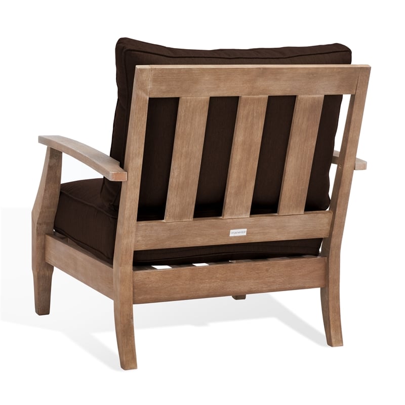 Pemberly Row Coastal Wood Outdoor Armchair in Natural / Brown