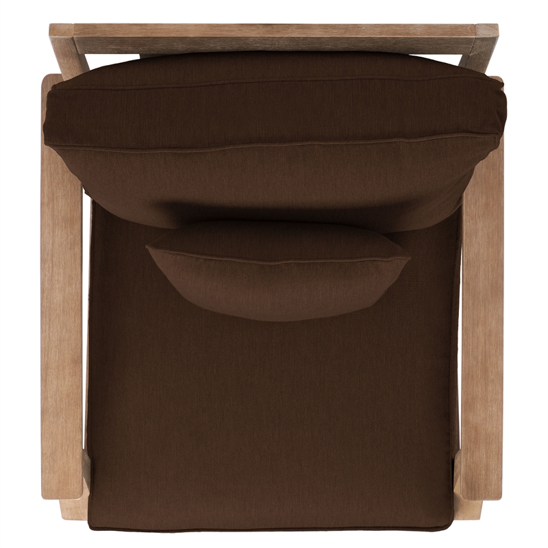 Pemberly Row Coastal Wood Outdoor Armchair in Natural / Brown