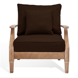 Pemberly Row Coastal Wood Outdoor Armchair in Natural / Brown