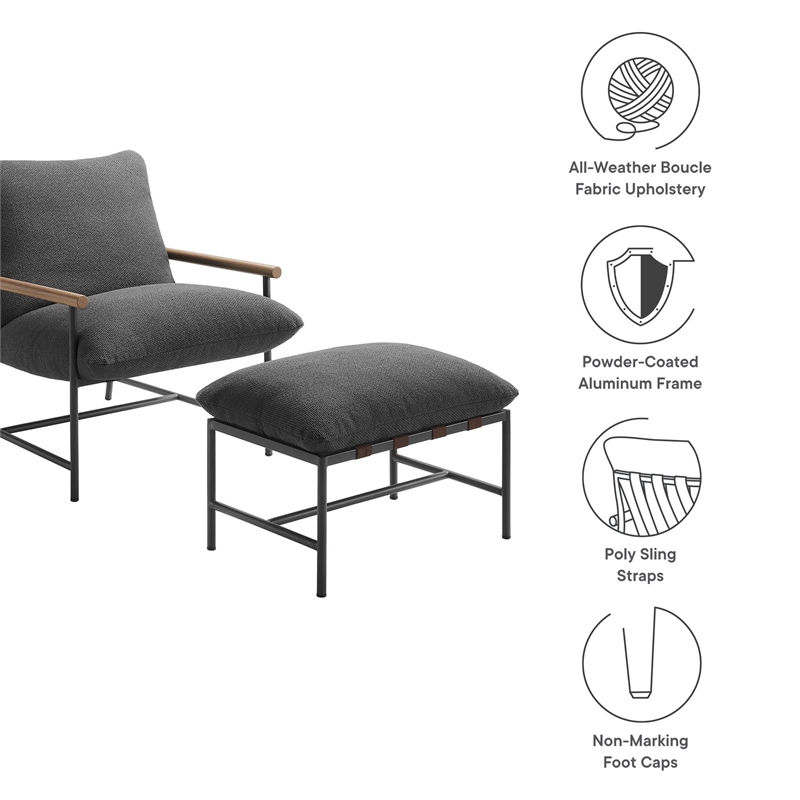 Pemberly Row Contemporary Lounge Chair and Ottoman in Charcoal