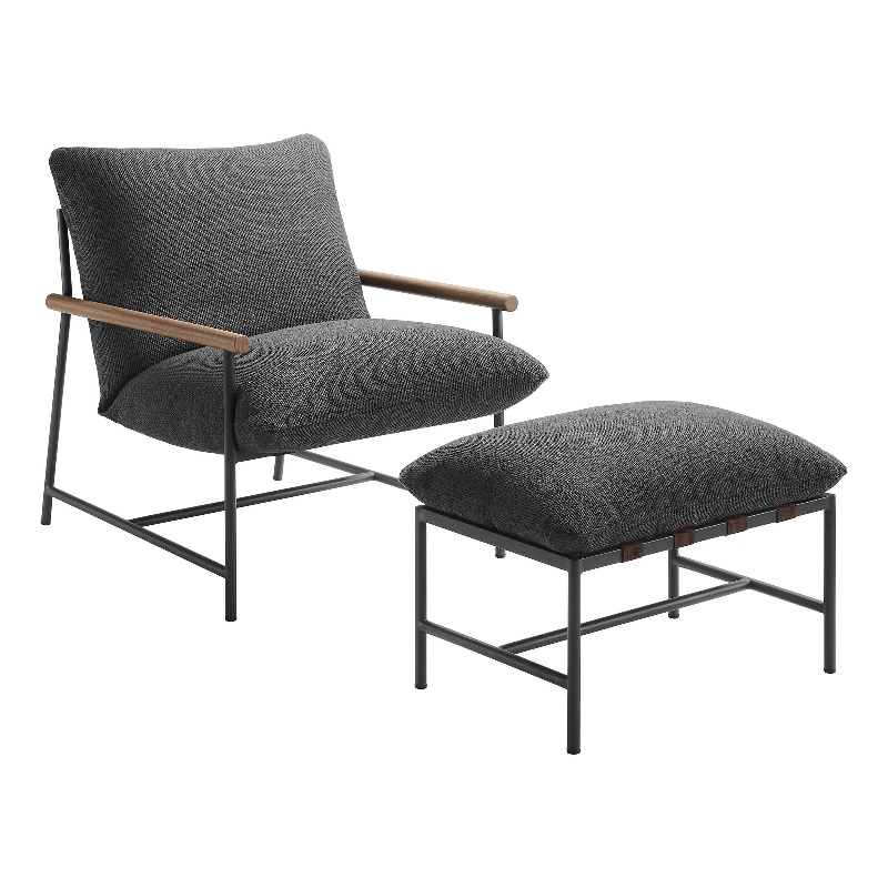 Pemberly Row Contemporary Lounge Chair and Ottoman in Charcoal