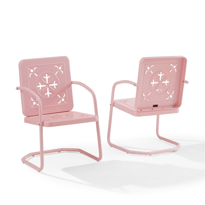 Pemberly Row 2-Piece Retro Outdoor Chair Set in Pastel Pink Gloss