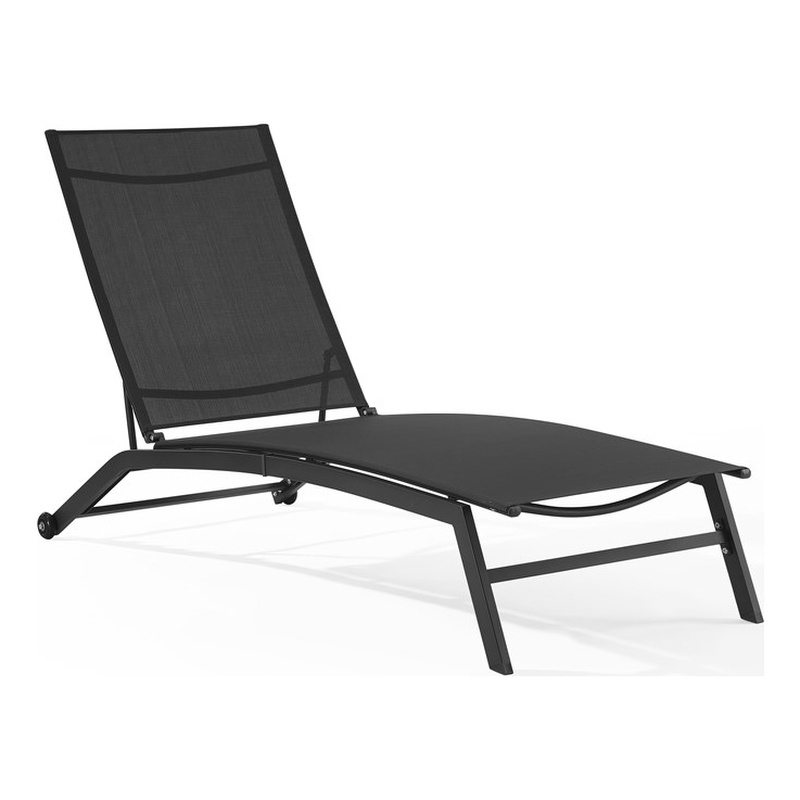 Pemberly Row Contemporary Outdoor Chaise Lounge in Charcoal/Matte Black