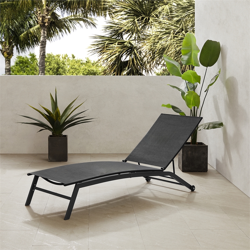 Pemberly Row Contemporary Outdoor Chaise Lounge in Charcoal/Matte Black