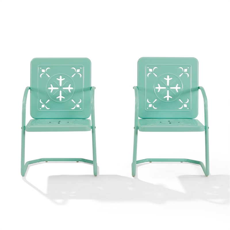 Pemberly Row Contemporary 2-Piece Retro Outdoor Chair Set in Aqua Gloss