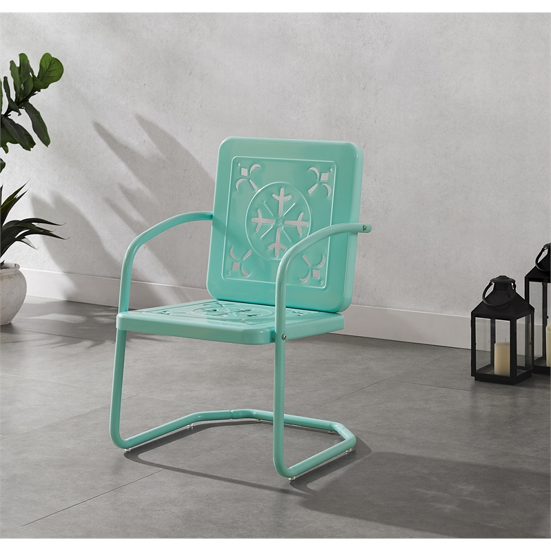 Pemberly Row Contemporary 2-Piece Retro Outdoor Chair Set in Aqua Gloss