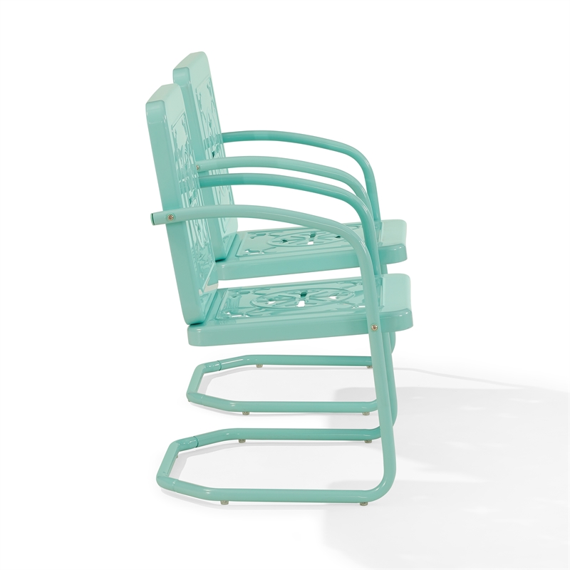 Pemberly Row Contemporary 2-Piece Retro Outdoor Chair Set in Aqua Gloss
