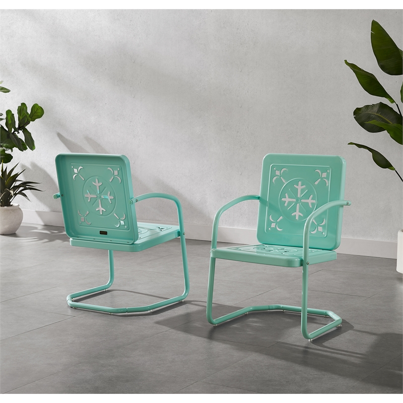 Pemberly Row Contemporary 2-Piece Retro Outdoor Chair Set in Aqua Gloss