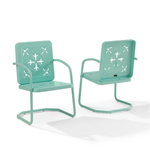Pemberly Row Contemporary 2-Piece Retro Outdoor Chair Set in Aqua Gloss
