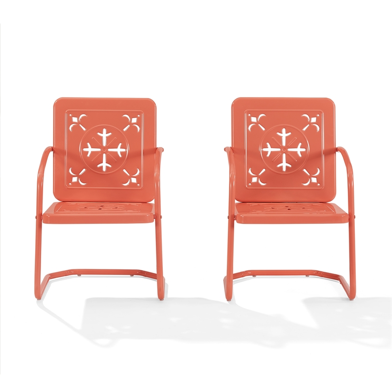 Pemberly Row Contemporary 2-Piece Retro Outdoor Chair Set in Coral Gloss
