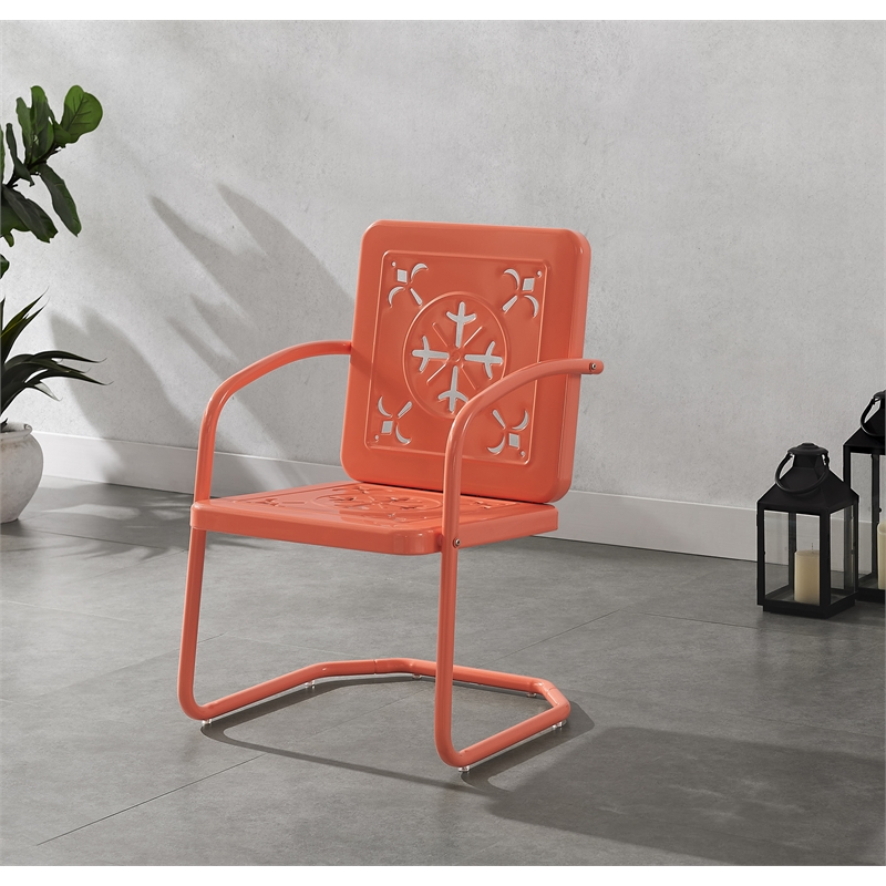 Pemberly Row Contemporary 2-Piece Retro Outdoor Chair Set in Coral Gloss