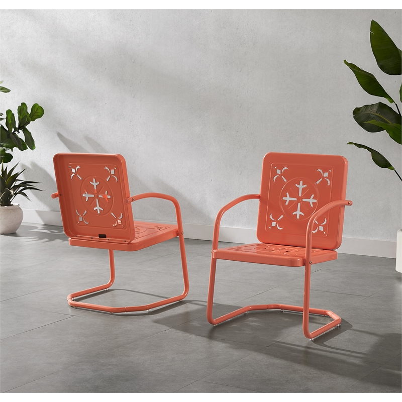 Pemberly Row Contemporary 2-Piece Retro Outdoor Chair Set in Coral Gloss